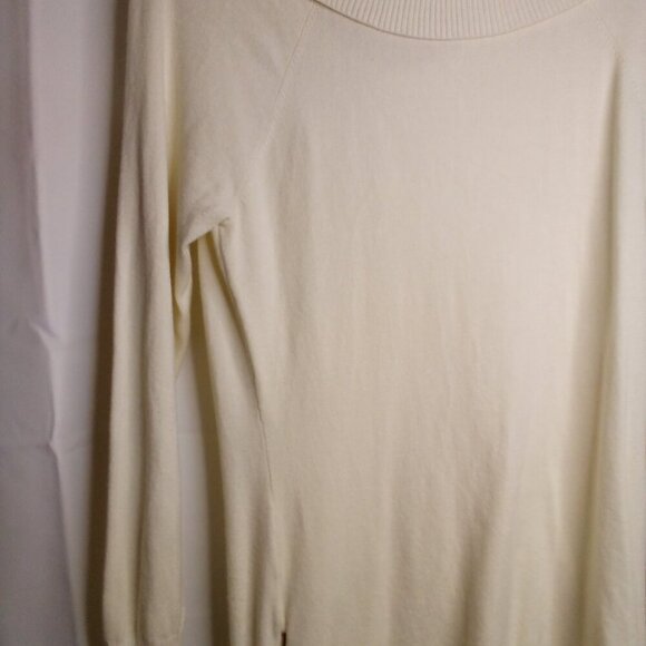 Guess Sweater Tunic Women L Long Sleeve Cowl Neck Zip Sides Off White - Picture 15 of 16